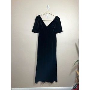 Everpretty Womens Double V Neck Velvet Maxi Dress 14 Black Goth Witch Party NWT